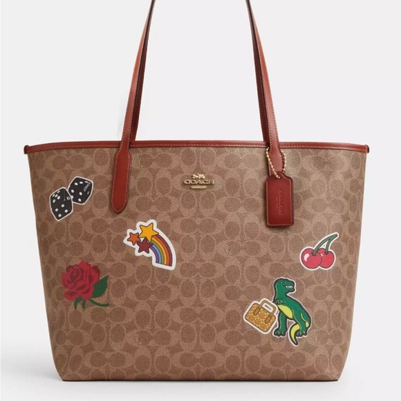 Coach City Tote Bag In Signature Canvas With Sticker Print - Picture 1 of 10